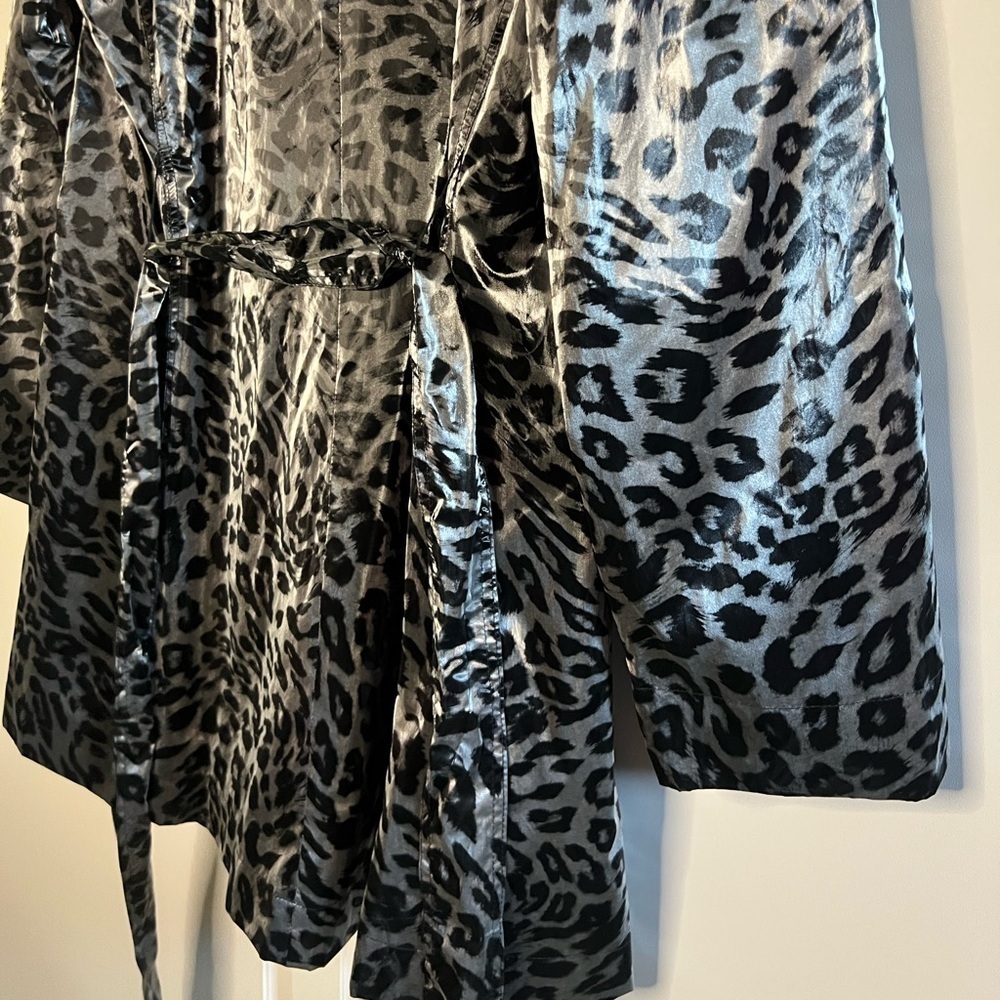 Dennis Basso Y2K Leopard Satin Tie Waist Trench Jacket S - Picture 14 of 14